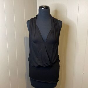 Lascana For Venus Blouse 6 Black Sleeveless V-Neck Stretch Flow Wrap